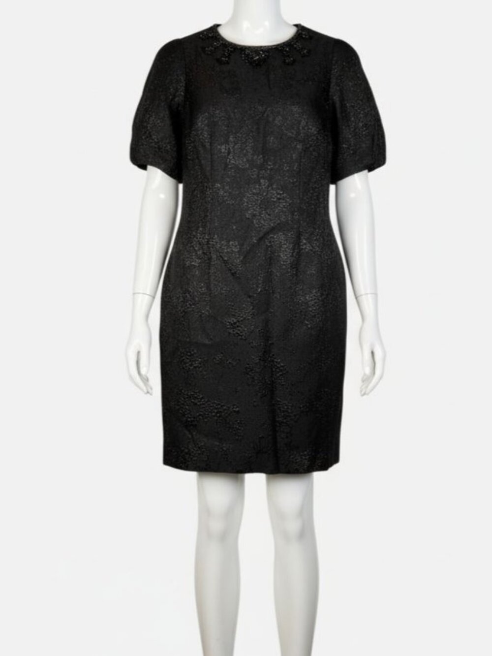Rickie Freeman For Teri Jon Women's Black Beaded Jacquard Dress Size 14